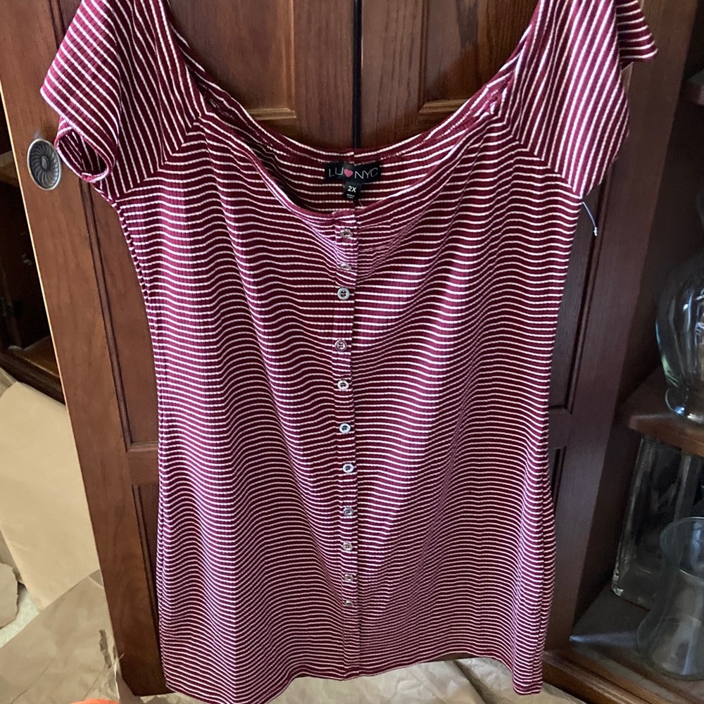Red and White Striped Button front Dress
